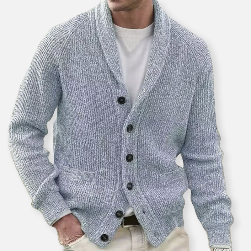 Cardigan da uomo quotidiano con collo sciallato, bottoni, maglia morbida e confortevole