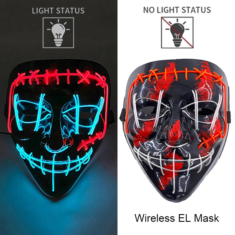 Máscara de LED luminosa Mixte para Halloween, cosplay assustador, festa e noite adulta