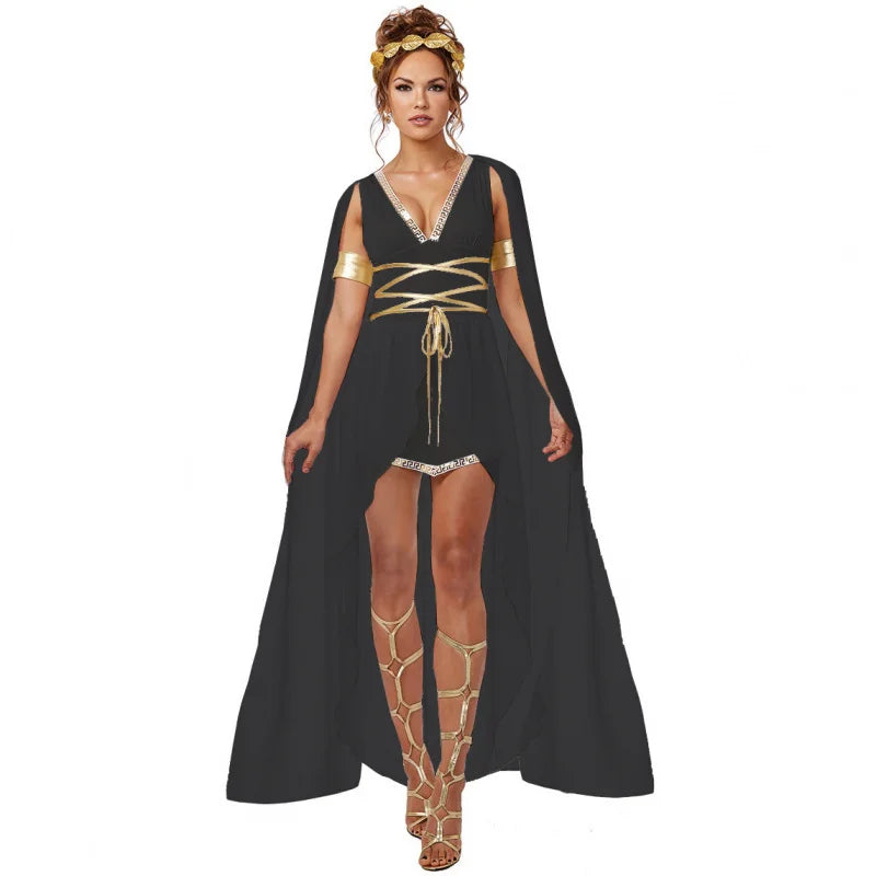 Women's Ancient Greek Goddess Dress Halloween Cosplay Draped Adult Outfit