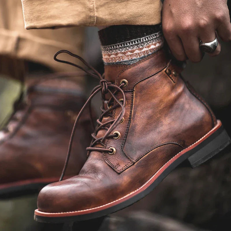 Homme Bottes Cuir Quotidien Zip et Lacets Semelle Antidérapante Bout Rond Rétro
