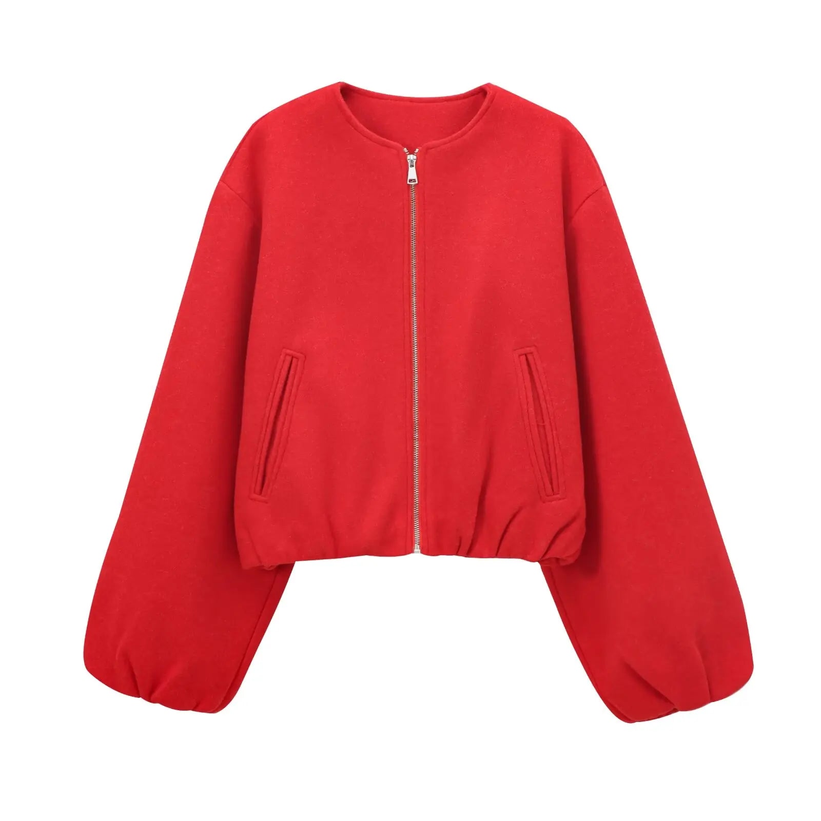 Veste Bomber Fleece à Fermeture Éclair et Coupe Courte pour Femme