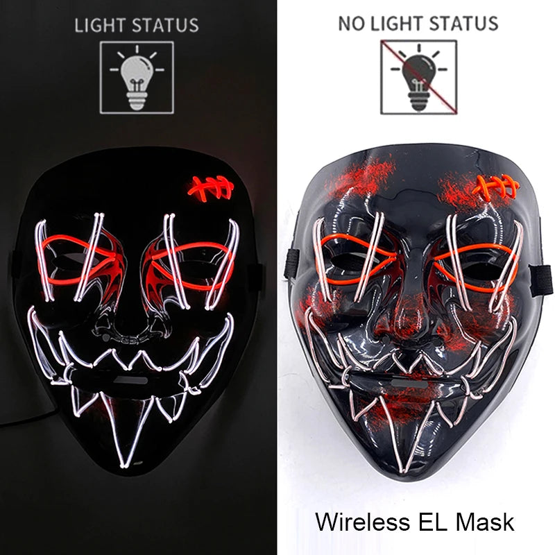Máscara de LED luminosa Mixte para Halloween, cosplay assustador, festa e noite adulta