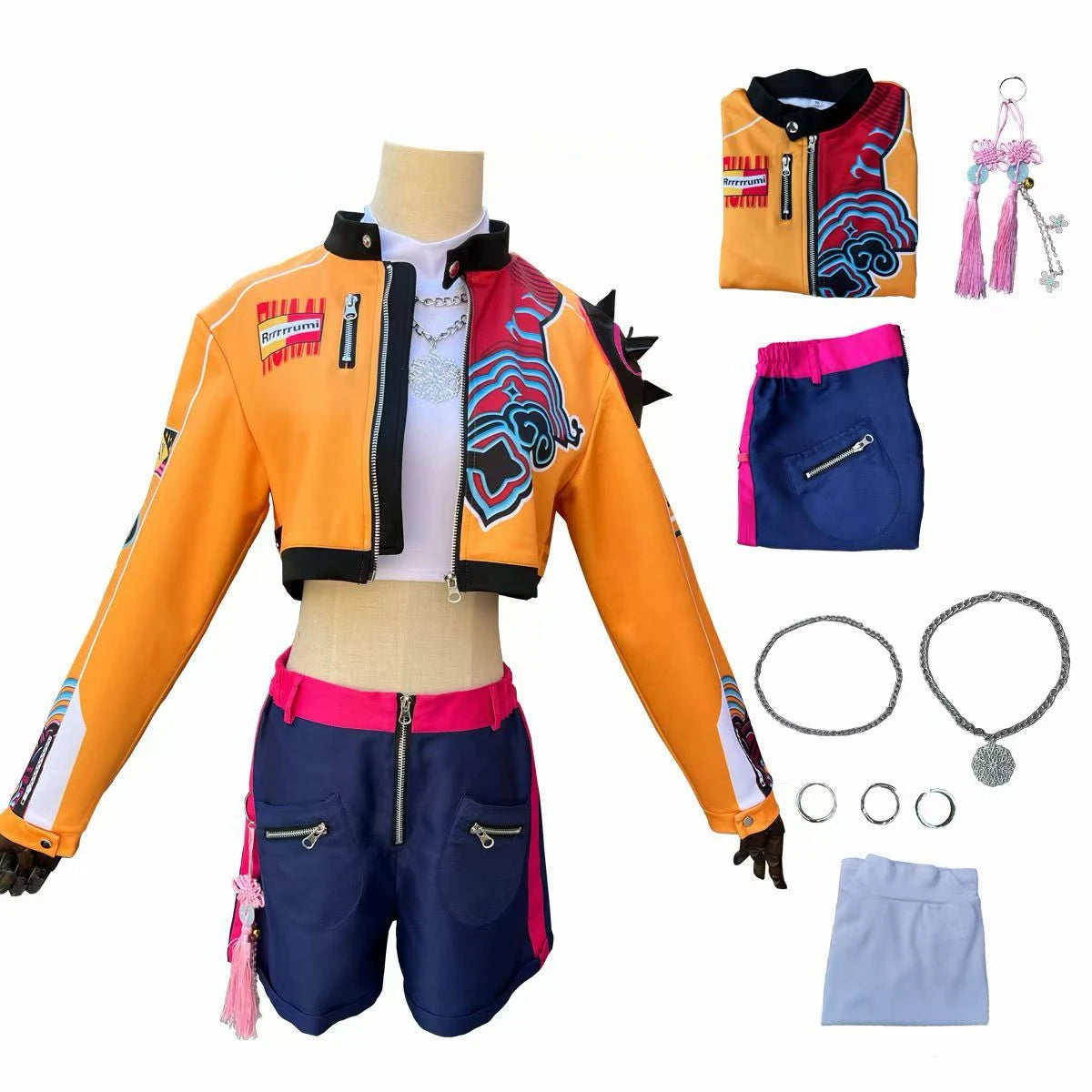 Femme Ensemble Veste Courte Short Cosplay Halloween Coloré Bijoux Party