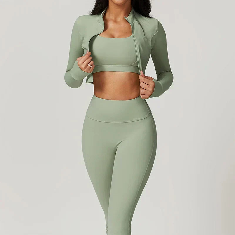 Ensemble de Yoga sans Couture avec Legging Taille Haute et Brassière pour Femme