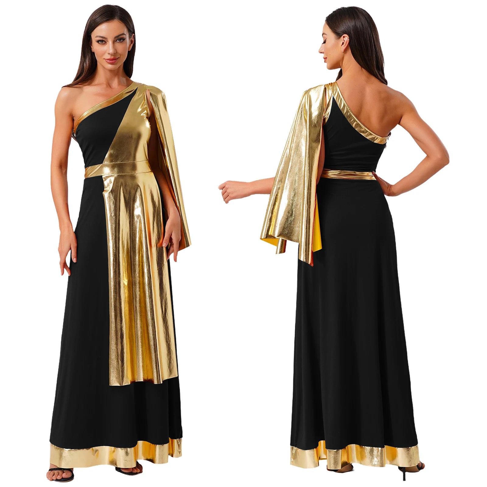 Women's Antique Greek Goddess Halloween Cosplay Toga Dress, Off-the-Shoulder