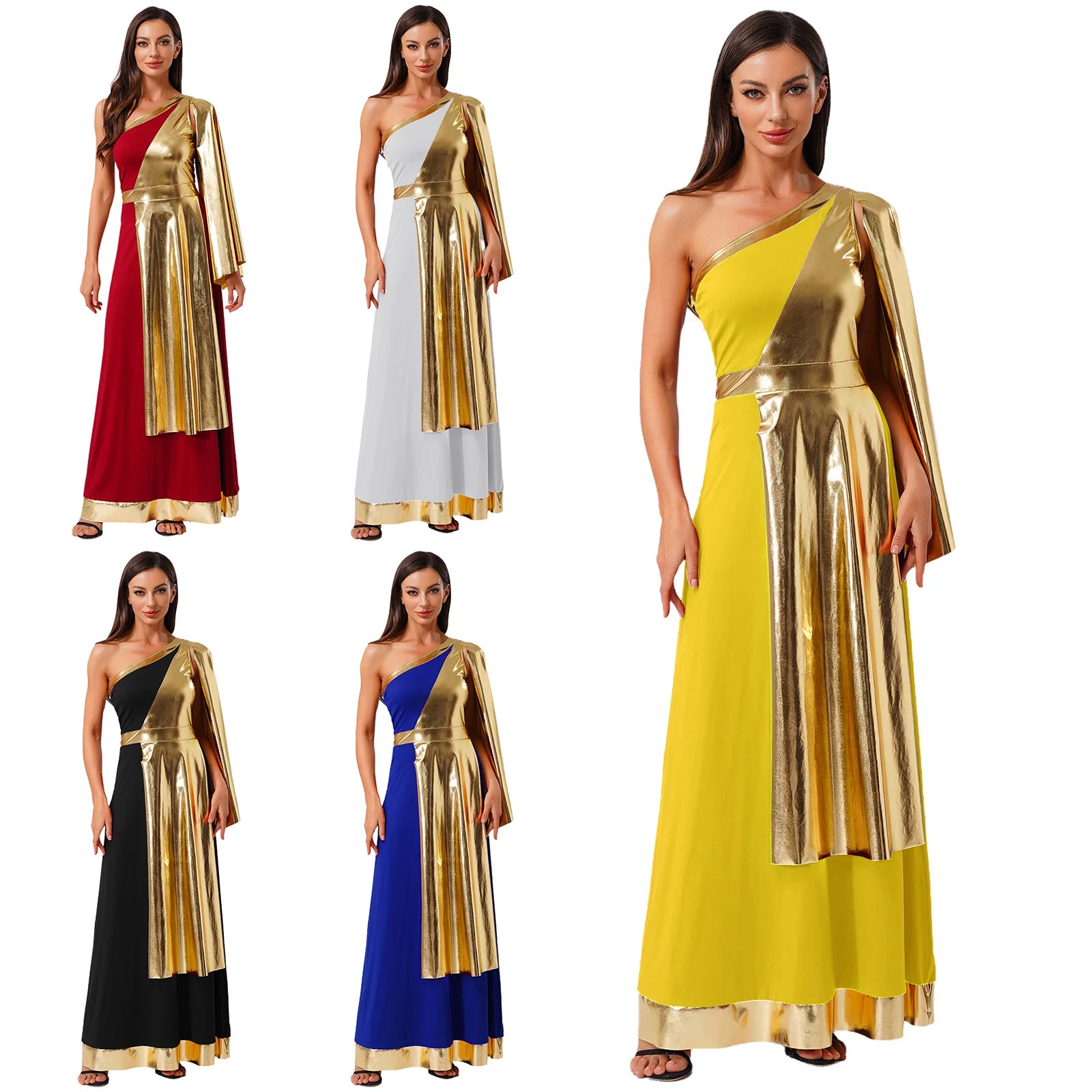 Women's Antique Greek Goddess Halloween Cosplay Toga Dress, Off-the-Shoulder