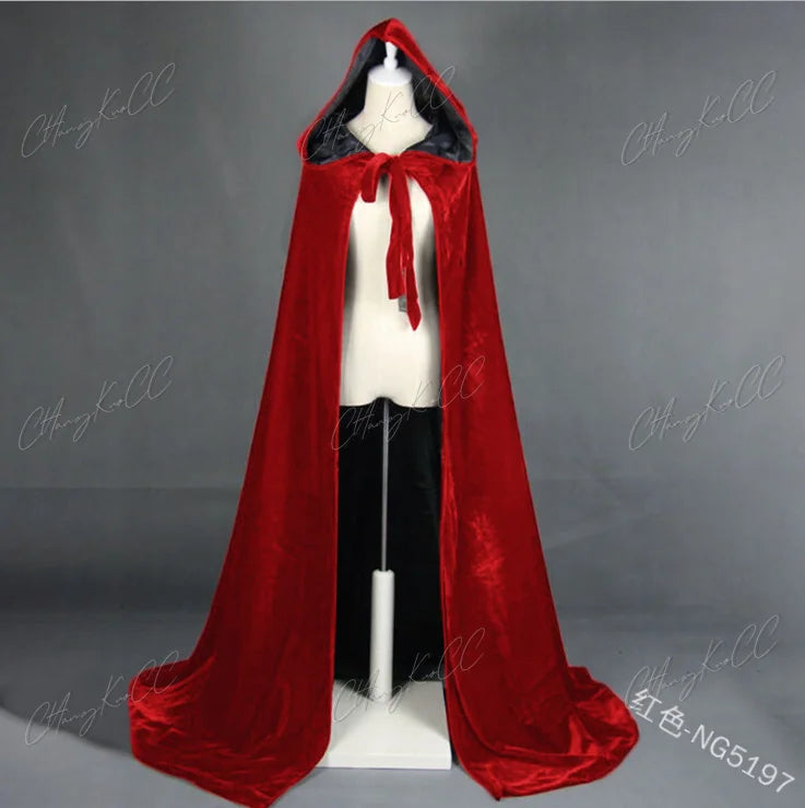 Dlouhý sametový smíšený plášť s kapucí na halloweenový cosplay dospělé čarodějnice