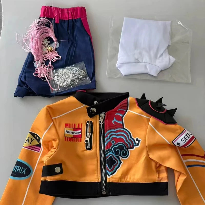 Femme Ensemble Veste Courte Short Cosplay Halloween Coloré Bijoux Party