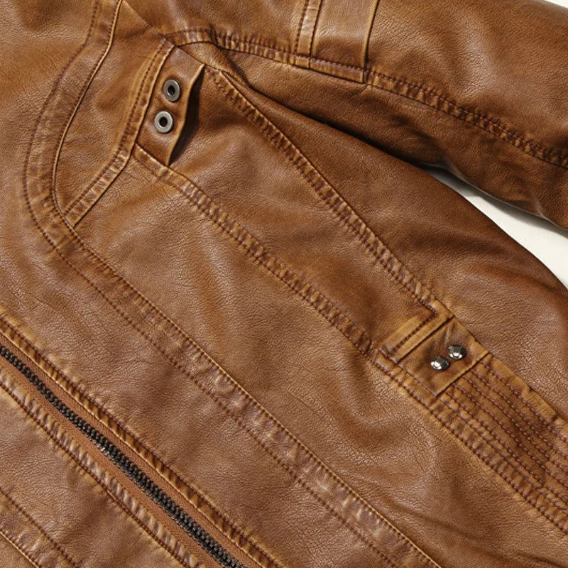 Jaqueta de Couro Urbana Masculina com Zíper Estilo Robusto Elegante Conforto Diário