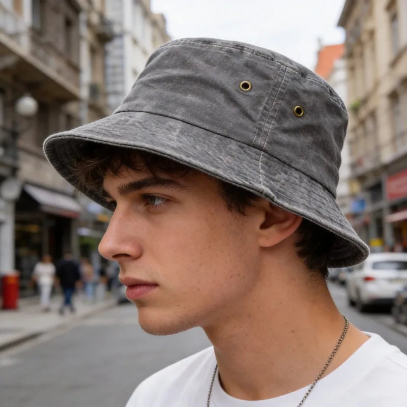 Unisex bavlněný bucket klobouk ve vintage stylu pro volný čas