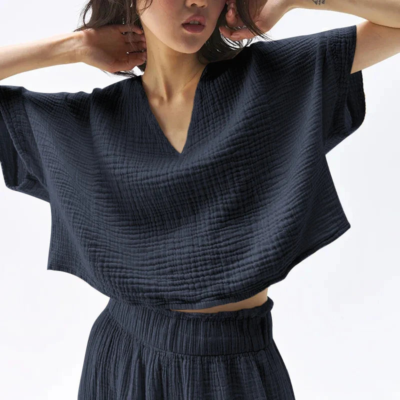Crop top pro ženy — 100% bavlna — netopýří střih — léto