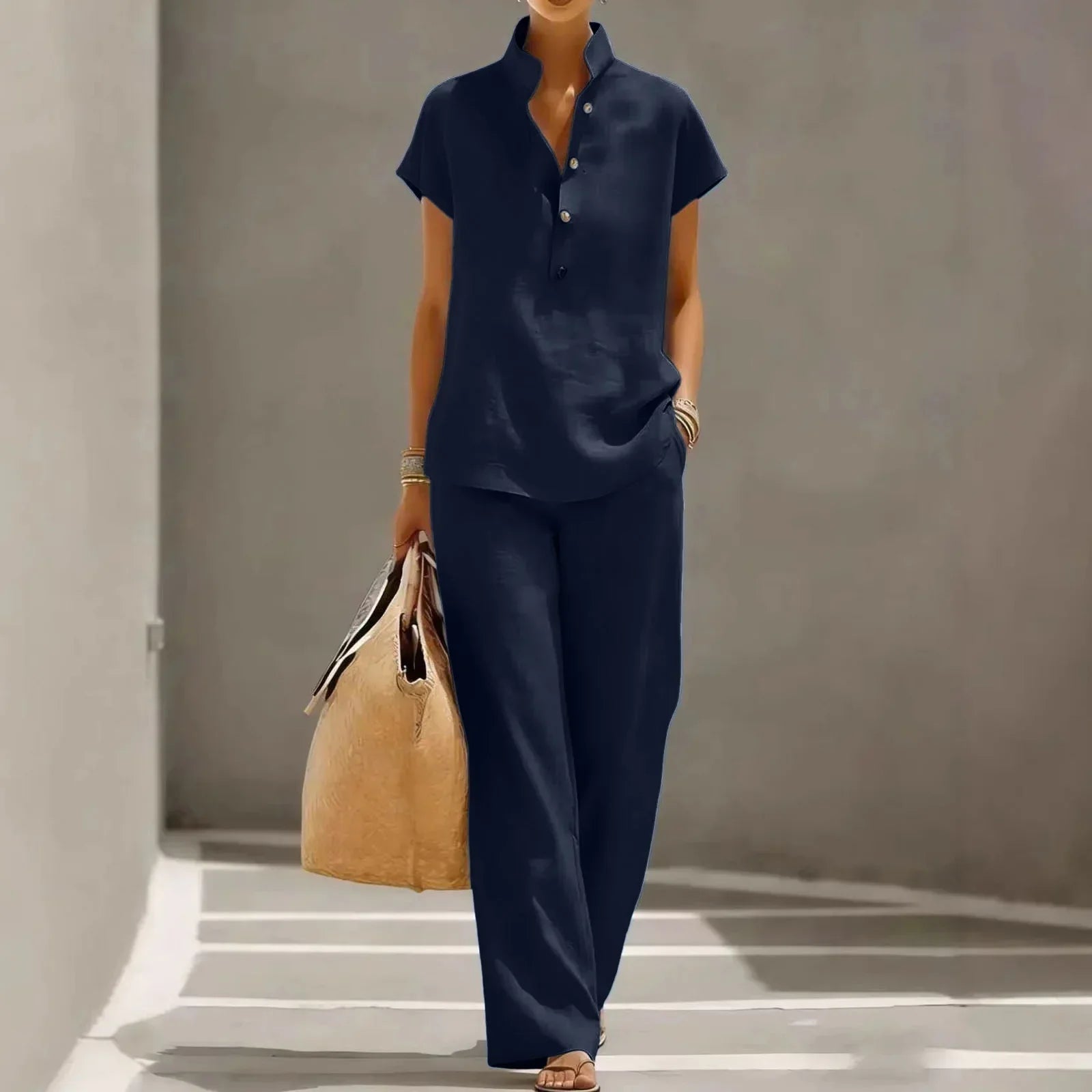 Ensemble pantalon pour femme | tissu en lin | coupe droite fluide plage