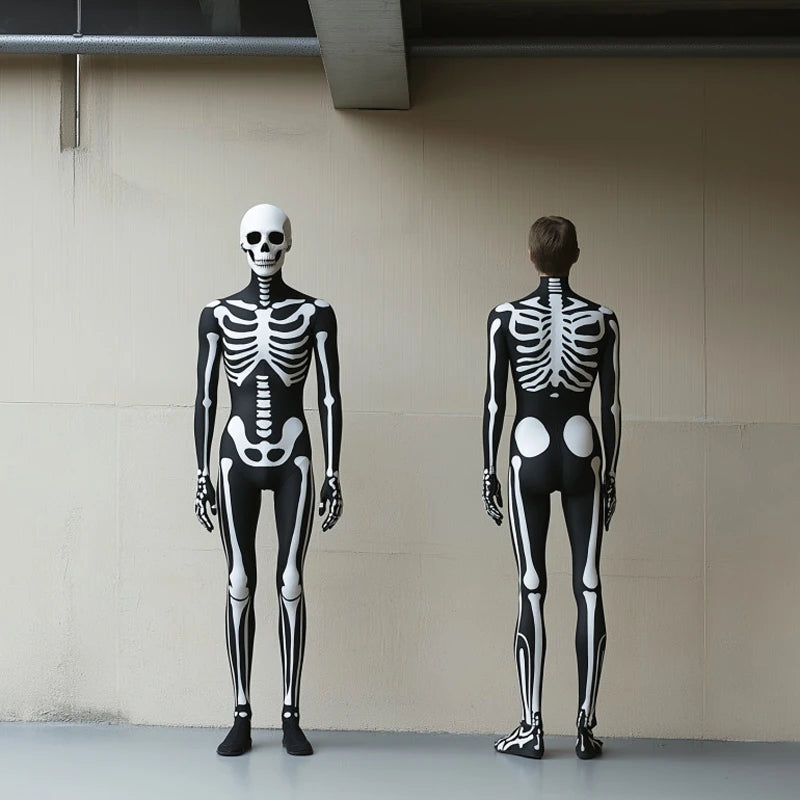 Unisex-heldragt med skeletmaske til Halloween, cosplay og steampunk for voksne