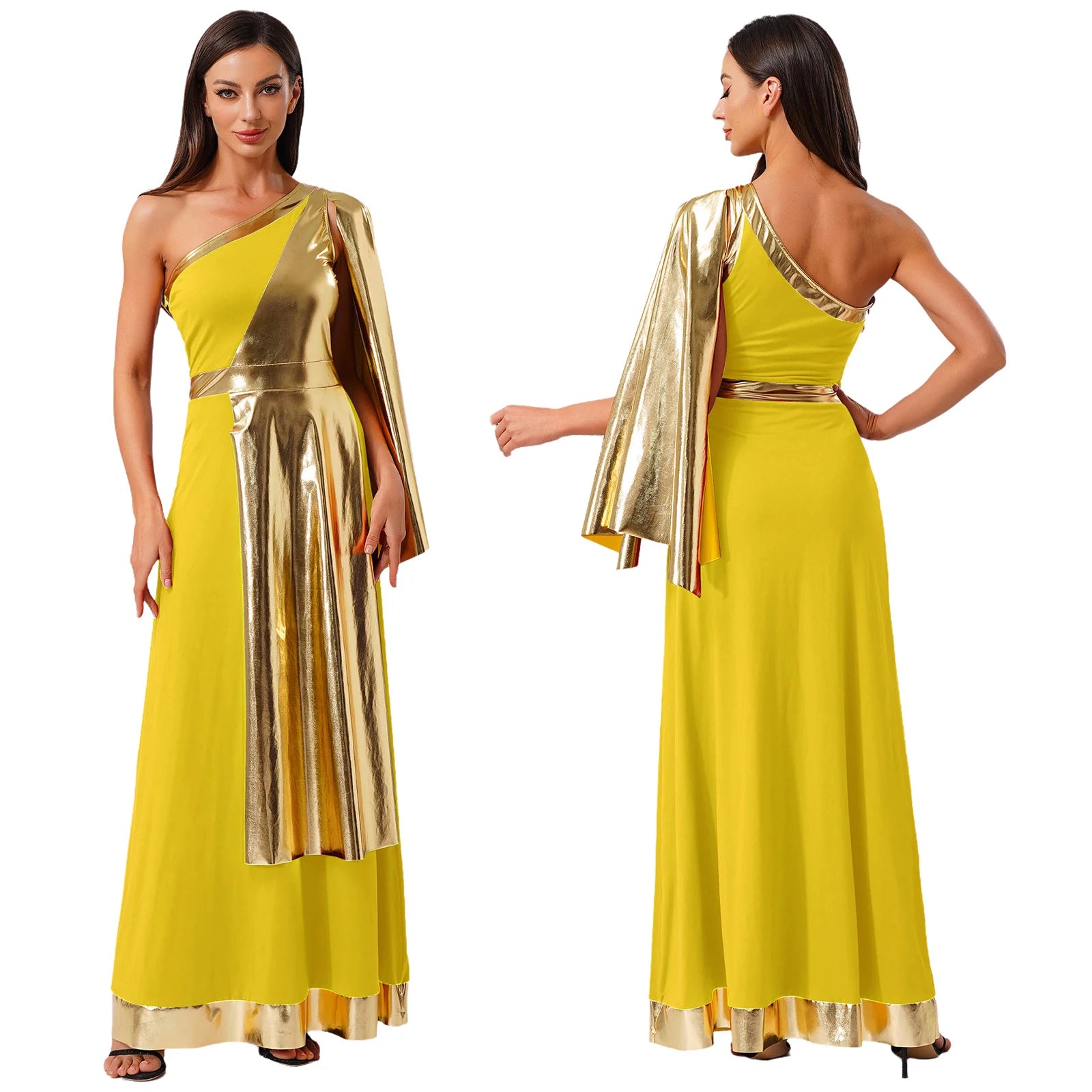 Women's Antique Greek Goddess Halloween Cosplay Toga Dress, Off-the-Shoulder