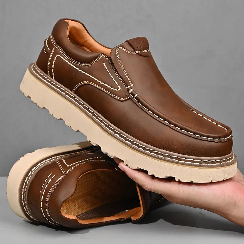 Men's leather moccasins — non-slip rubber sole — city style