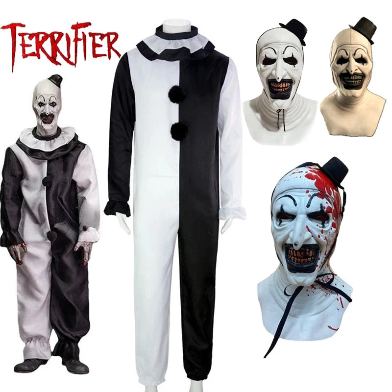 Costum mixt de clovn înfricoșător pentru Halloween, cosplay, cu mască, pentru adulți