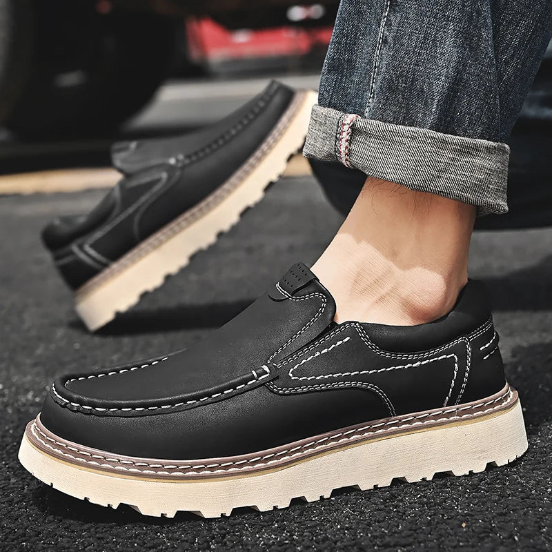 Men's leather moccasins — non-slip rubber sole — city style