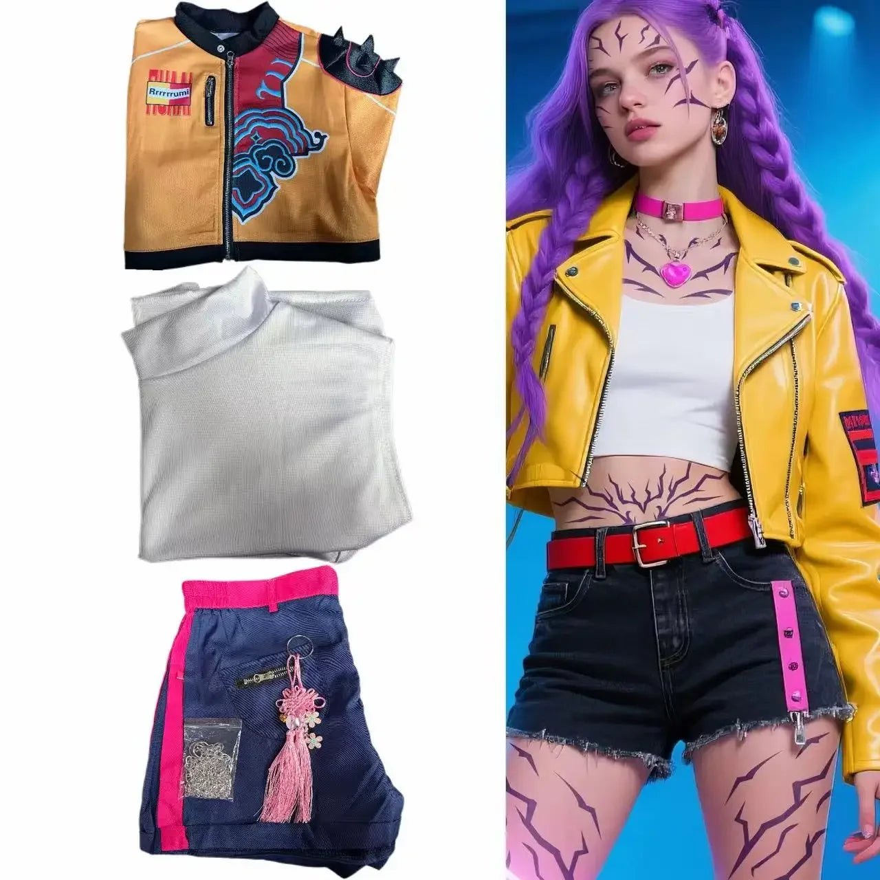 Femme Ensemble Veste Courte Short Cosplay Halloween Coloré Bijoux Party