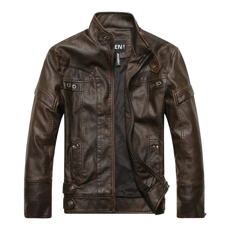 Jaqueta de Couro Urbana Masculina com Zíper Estilo Robusto Elegante Conforto Diário