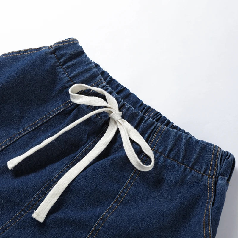 Ensemble Deux Pièces en Denim pour Femme avec Chemise à Manches Courtes et Short