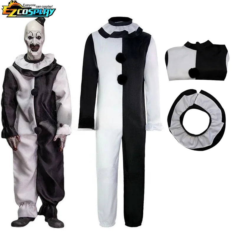 Costum mixt de clovn înfricoșător pentru Halloween, cosplay, cu mască, pentru adulți