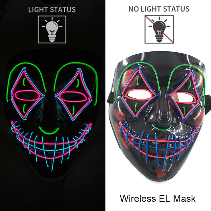 Máscara de LED luminosa Mixte para Halloween, cosplay assustador, festa e noite adulta