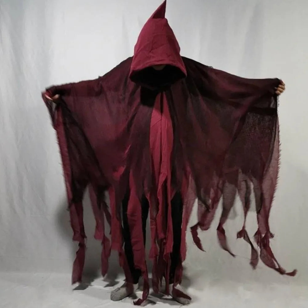 Pelerină mixtă fantomă zdrențuită pentru Halloween, cosplay, cu glugă, costum de groază