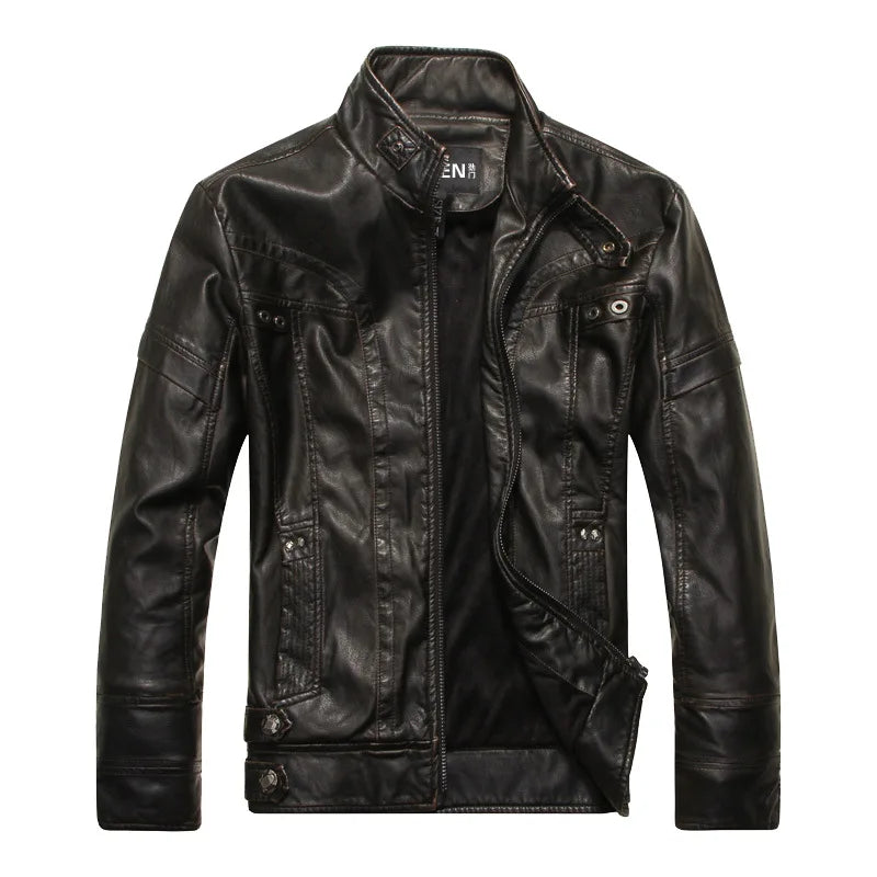 Jaqueta de Couro Urbana Masculina com Zíper Estilo Robusto Elegante Conforto Diário