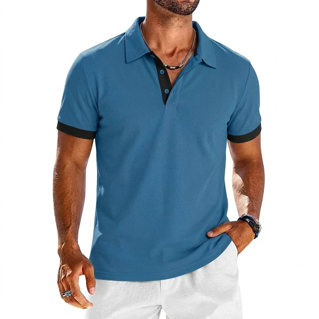 Polo pour hommes — col moderne contrasté — détente et soirée