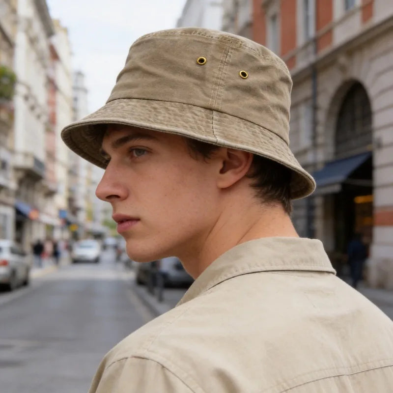 Unisex bavlněný bucket klobouk ve vintage stylu pro volný čas