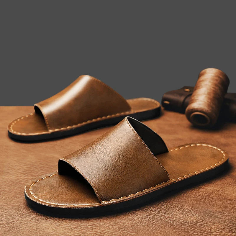 Sandales en Cuir Véritable avec Semelle en Caoutchouc Antidérapante pour Homme