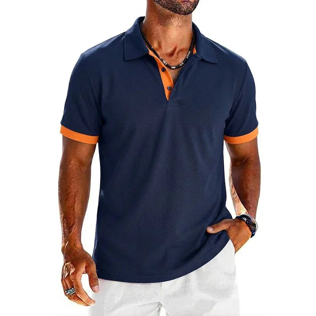 Polo pour hommes — col moderne contrasté — détente et soirée