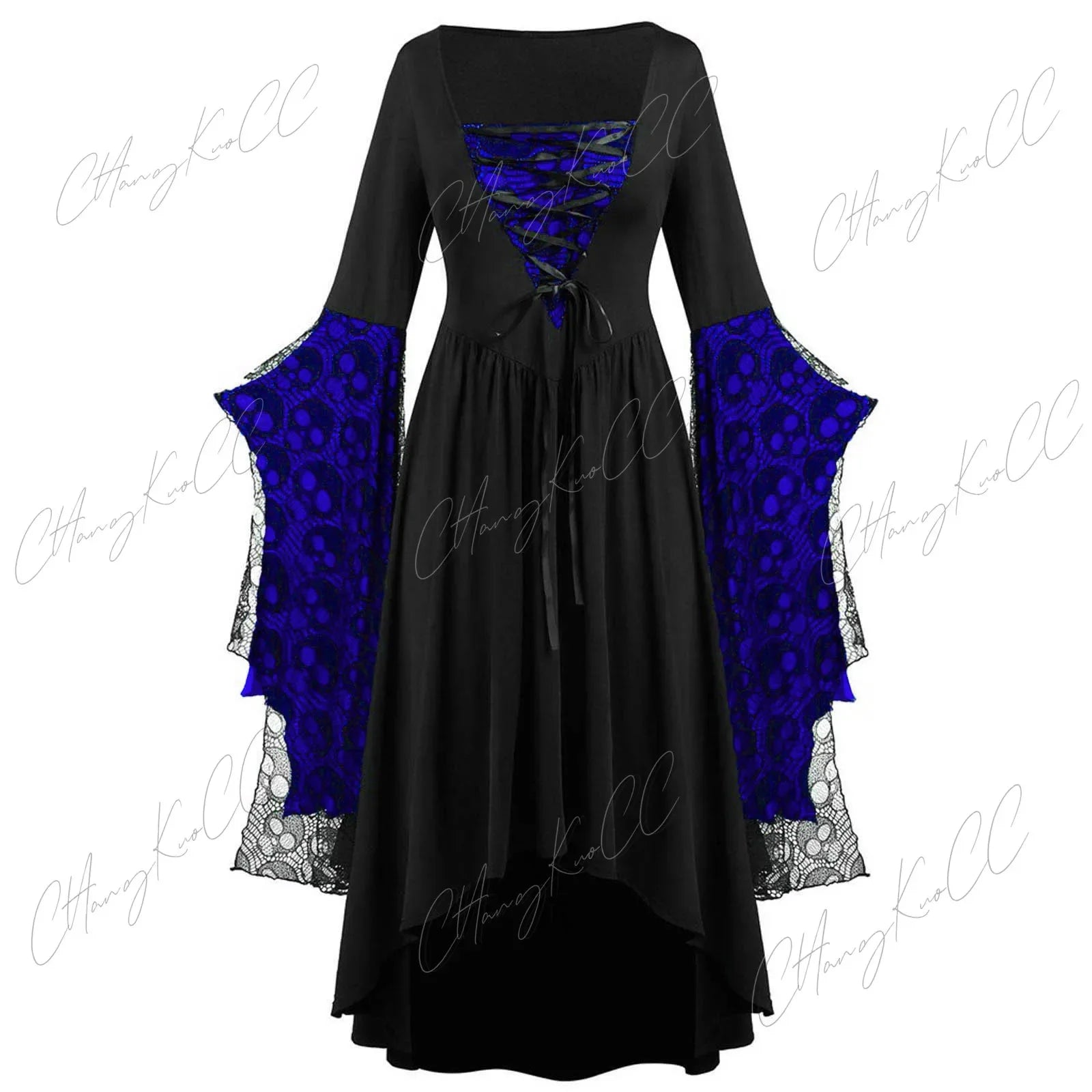 Rochie gotică de vrăjitoare pentru femei, cosplay de Halloween, cu mâneci din dantelă, pentru adulți