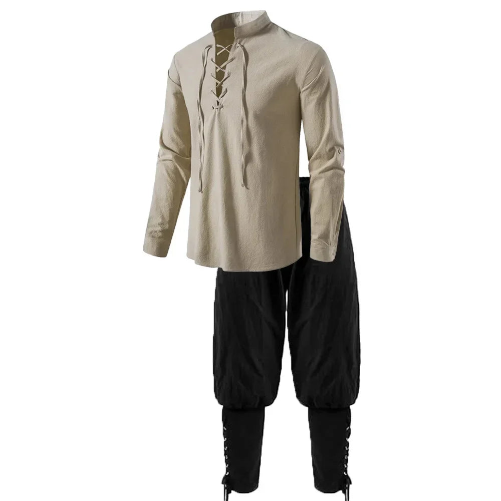 Pánská souprava s košilí a tříčtvrtečními kalhotami ve středověkém stylu na Halloween a cosplay