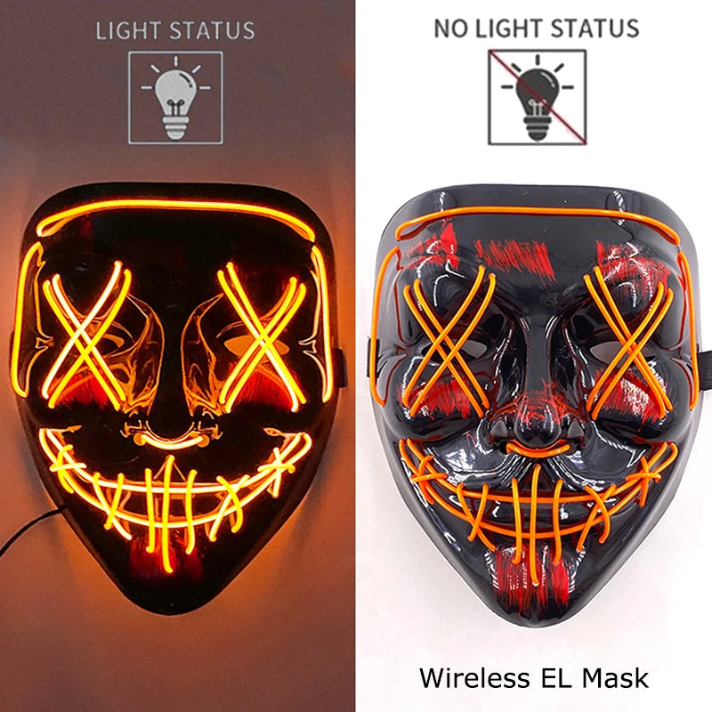 Máscara de LED luminosa Mixte para Halloween, cosplay assustador, festa e noite adulta