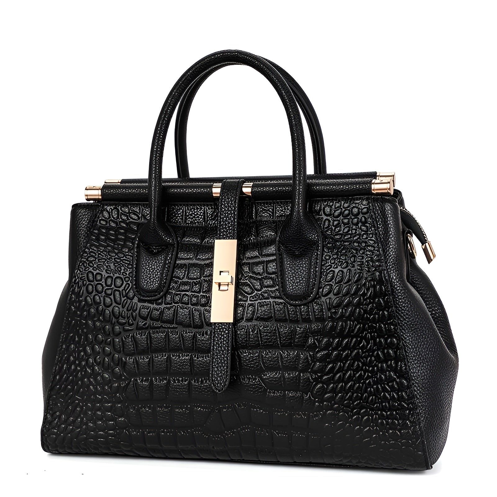 Sac à Main en Cuir Véritable pour Femme avec Motif Crocodile et Grande Capacité