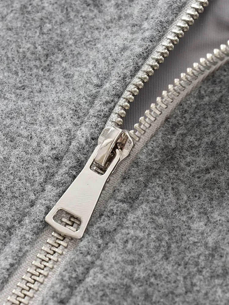 Veste Bomber Fleece à Fermeture Éclair et Coupe Courte pour Femme