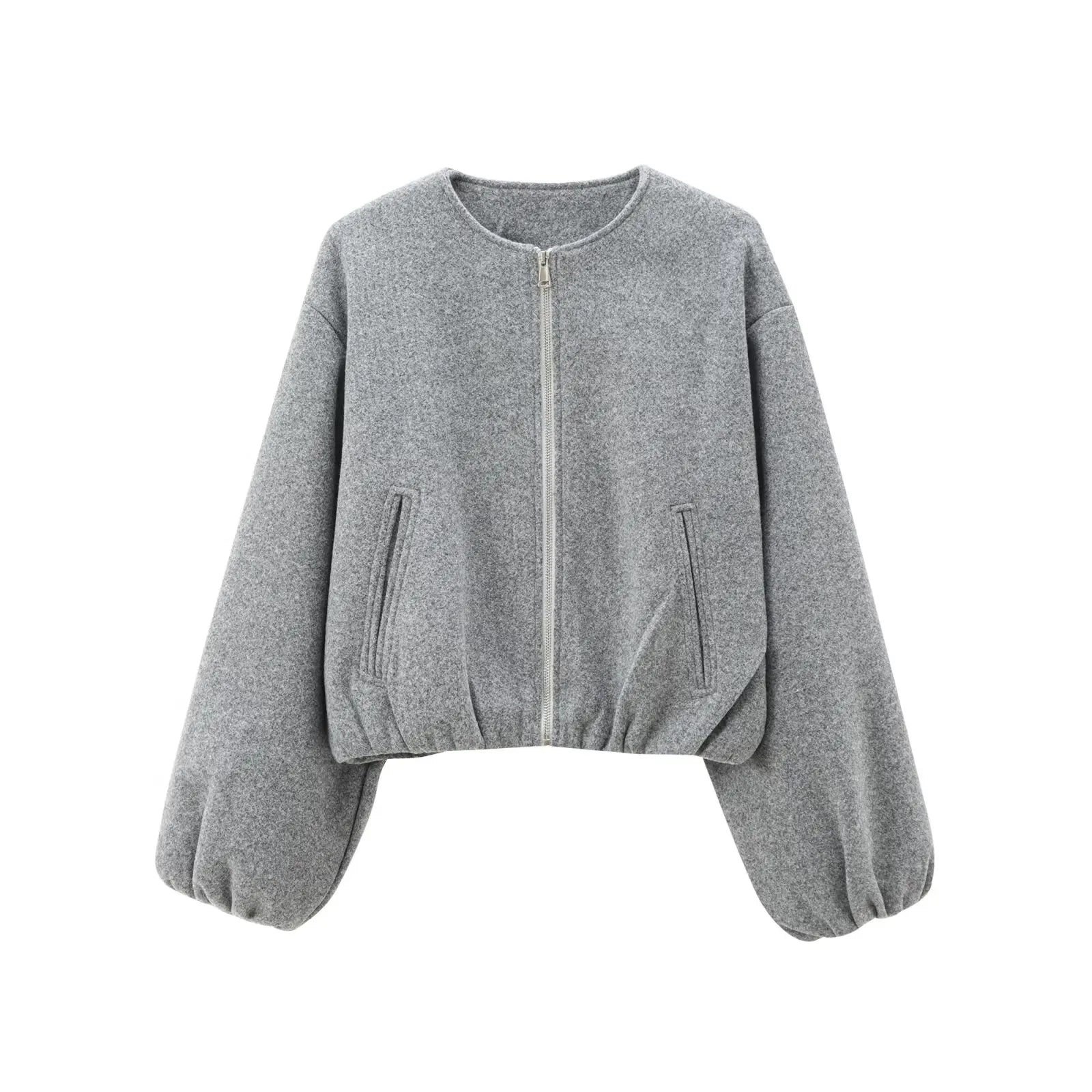 Veste Bomber Fleece à Fermeture Éclair et Coupe Courte pour Femme