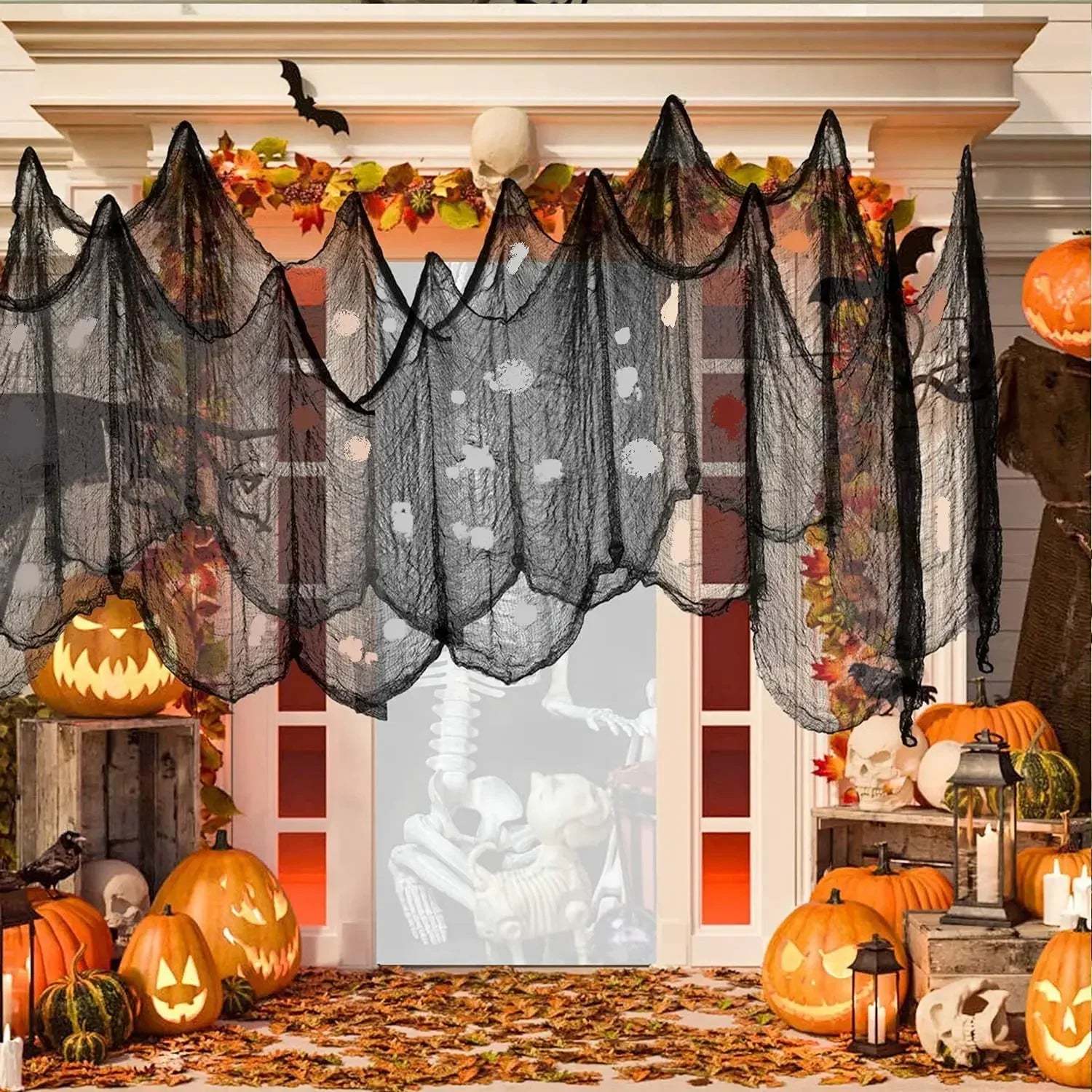Pânză de tifon înfricoșătoare pentru Halloween, decorațiune pentru fereastră, ușă și casă bântuită