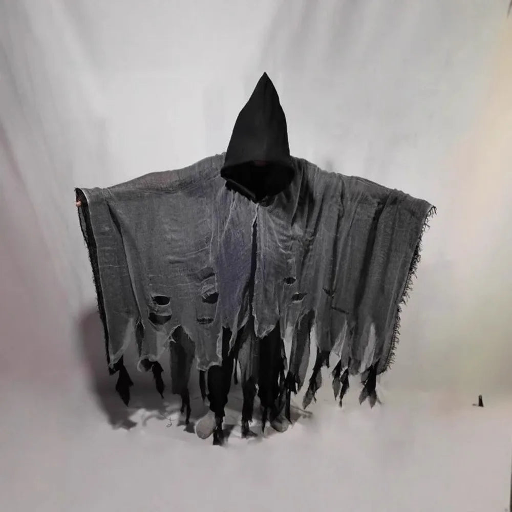 Pelerină mixtă fantomă zdrențuită pentru Halloween, cosplay, cu glugă, costum de groază