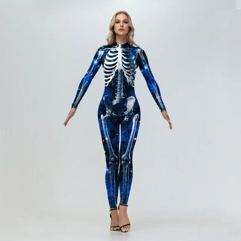 Women's Scary Halloween Skeleton Jumpsuit Cosplay Costume for Adults