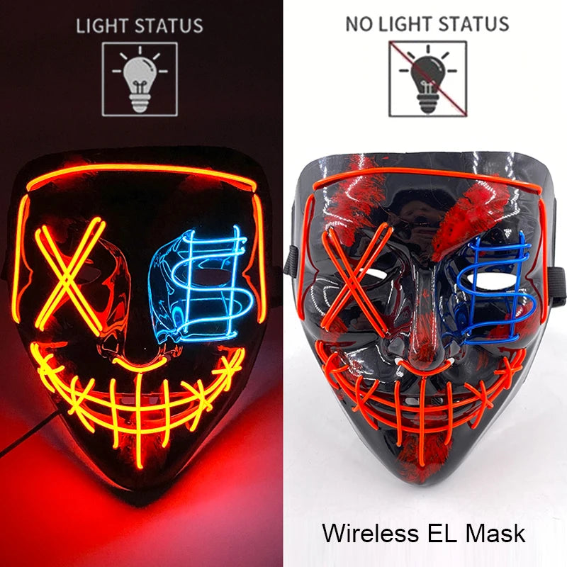 Máscara de LED luminosa Mixte para Halloween, cosplay assustador, festa e noite adulta