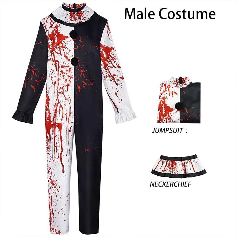 Homme Femme Costume Clown Sanglant Halloween Cosplay Horreur Carnaval