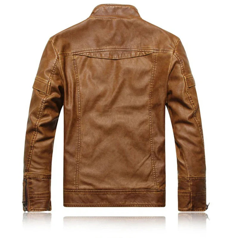 Jaqueta de Couro Urbana Masculina com Zíper Estilo Robusto Elegante Conforto Diário