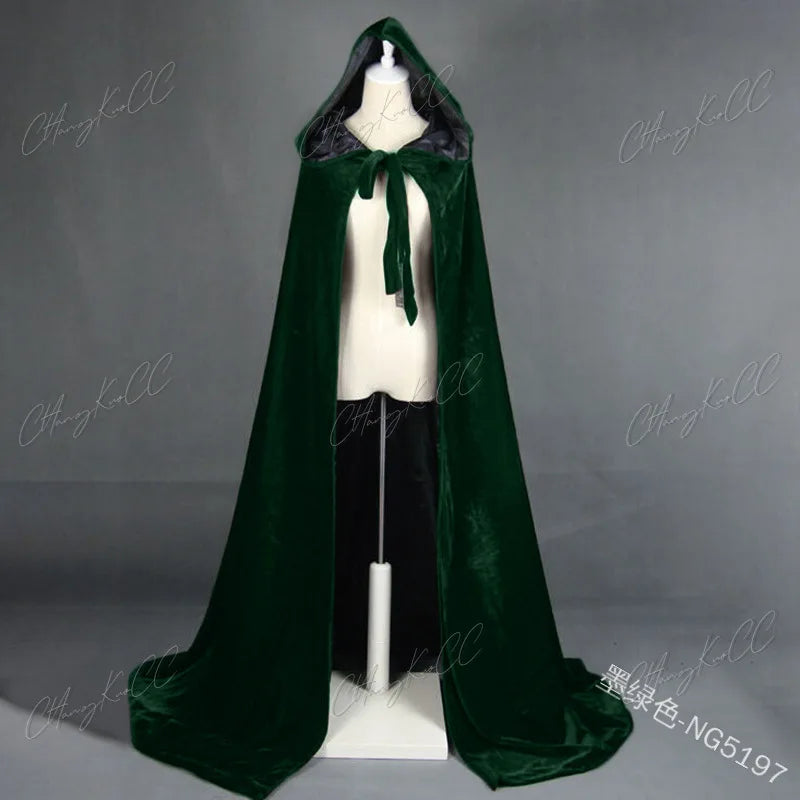 Dlouhý sametový smíšený plášť s kapucí na halloweenový cosplay dospělé čarodějnice