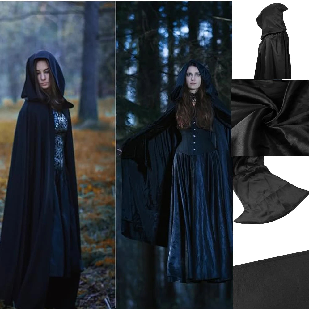 Unisex lang kappe med hætte, Halloween-heks, cosplay-kostume til fest