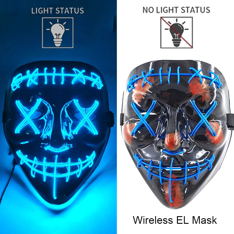 Máscara de LED luminosa Mixte para Halloween, cosplay assustador, festa e noite adulta