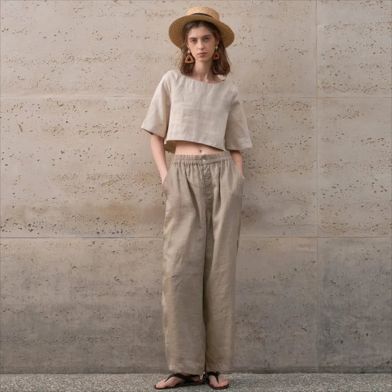Top cropped feminino — 100% linho — corte largo e boxy — para o dia a dia