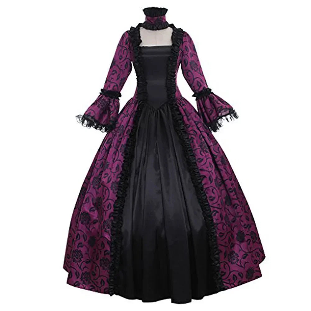 Rochie lungă gotică pentru femei, cosplay de Halloween, regină medievală, bal mascat