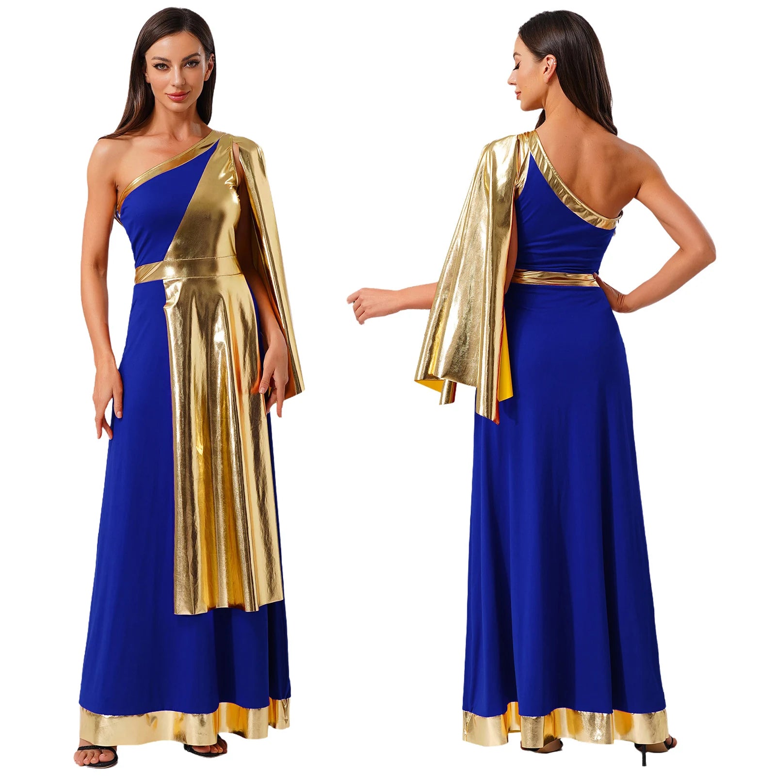 Women's Antique Greek Goddess Halloween Cosplay Toga Dress, Off-the-Shoulder